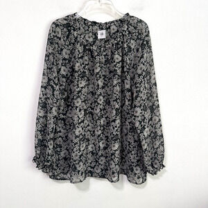 Cabi 3765 Floral Peasant Blouse Green‎ S Long Sleeve Lightweight Popover Work